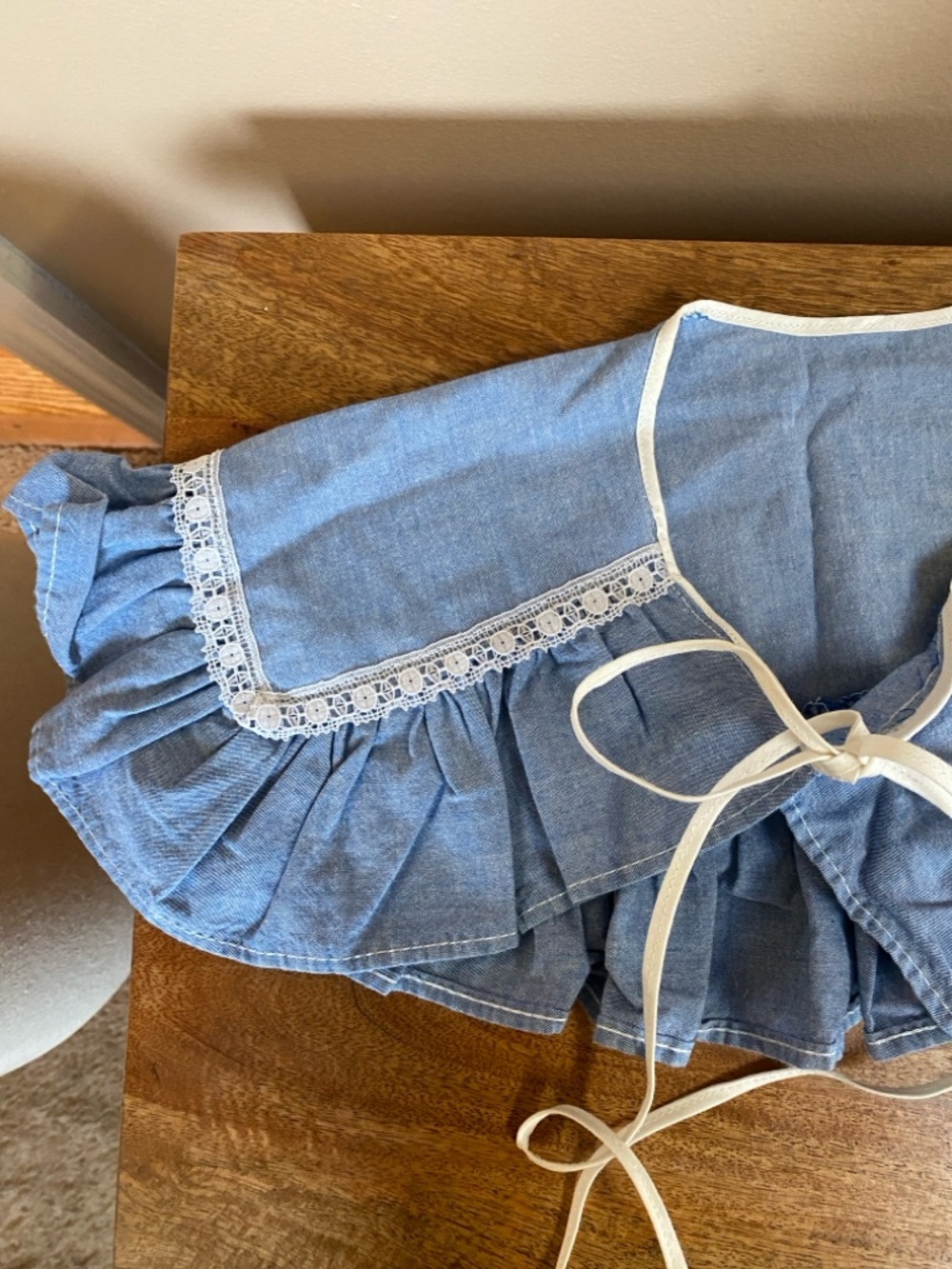 Vintage Inspired Novelty Chambray Denim 
Oversized Detachable Collar Ruffle - Picture 3 of 10